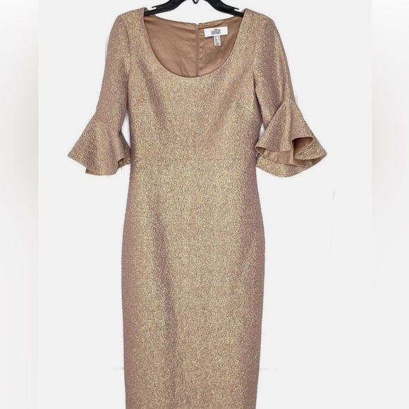 BADGLEY MISCHKA Size 8 Belle Rose Gold Metallic Jacquard Textured Bell Sleeve - Picture 1 of 10